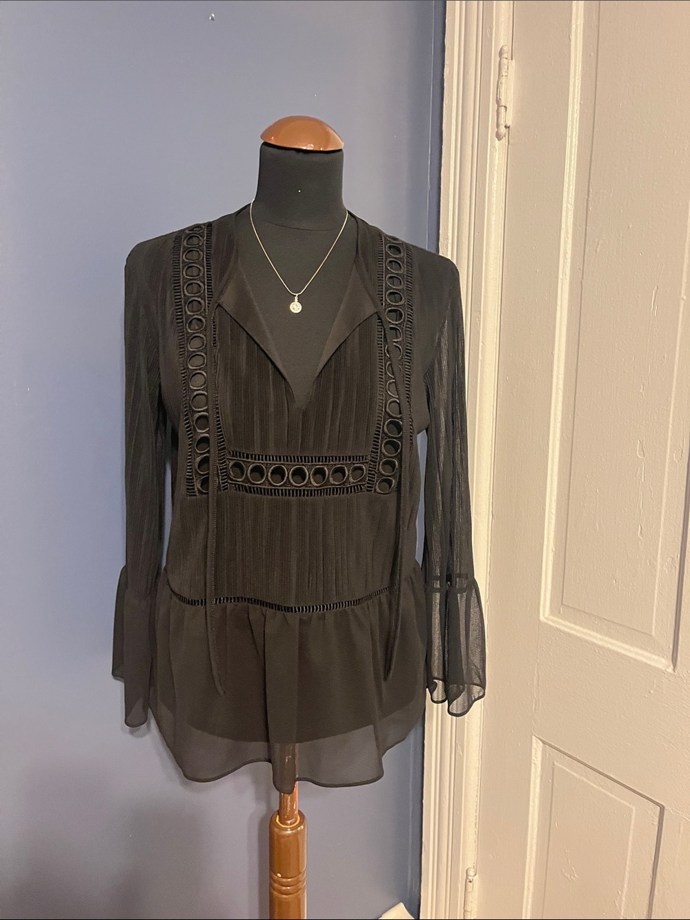 Express Black Sheer Peasant Blouse Whimsigoth Dark Romantic Flare Sleeve Top